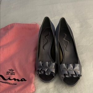 Nina Women's Elegant Gray Ruffle Peep Toe Heels